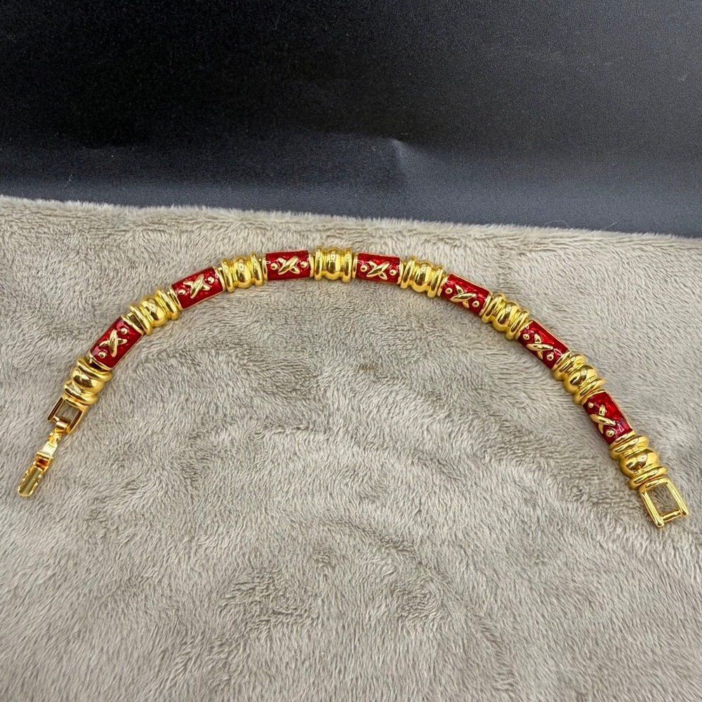 Vintage Joan Rivers Bracelet Red Gold Tone Enamel‎ 7"